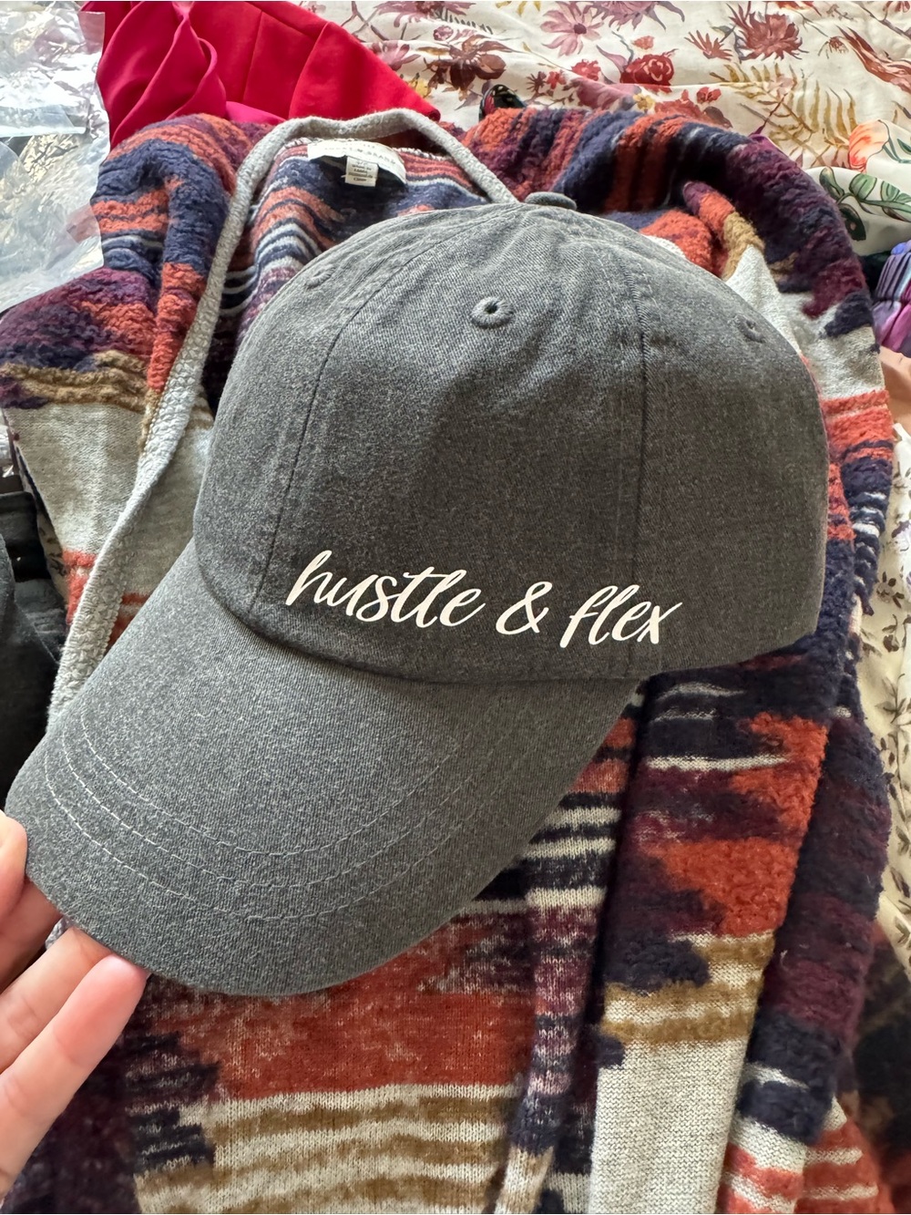 NEW Gray "hustle & flex" Embroidered Baseball Cap